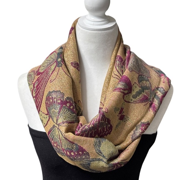 Blue Pink Fuchsia Gold Metallic Fringed Butterfly Shawl Wrap/ Scarf NEW - Picture 9 of 10